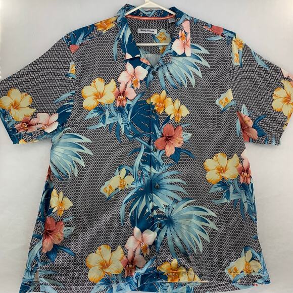 Tommy Bahama Other - Tommy Bahama 100% Silk Tropical Print Short Sleeve Button Down Shirt Size XXL